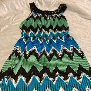 AB Studio Green & Blue Maxi Dress ~ Size Large